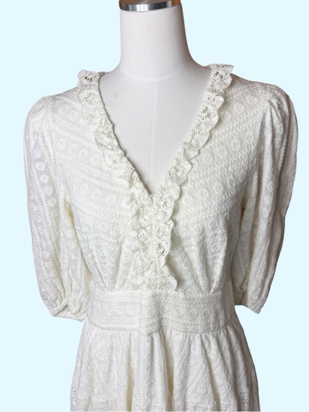 Sandro Gianni Embroidered Lace Ruffle Mini Dress Ecru Off-white Size 10 - Picture 6 of 15